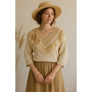 Ann Wi Knit Sweater Women's M Cottagecore Feminine Prairie Grandmacore Coquette